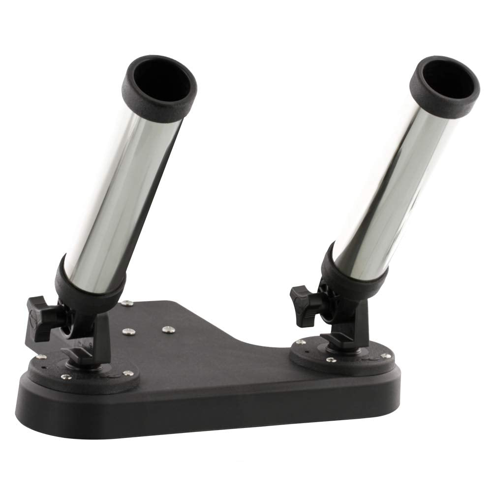 Scotty 447HP Dual Rod Holder on a boat, secure mounting and quick rod access.