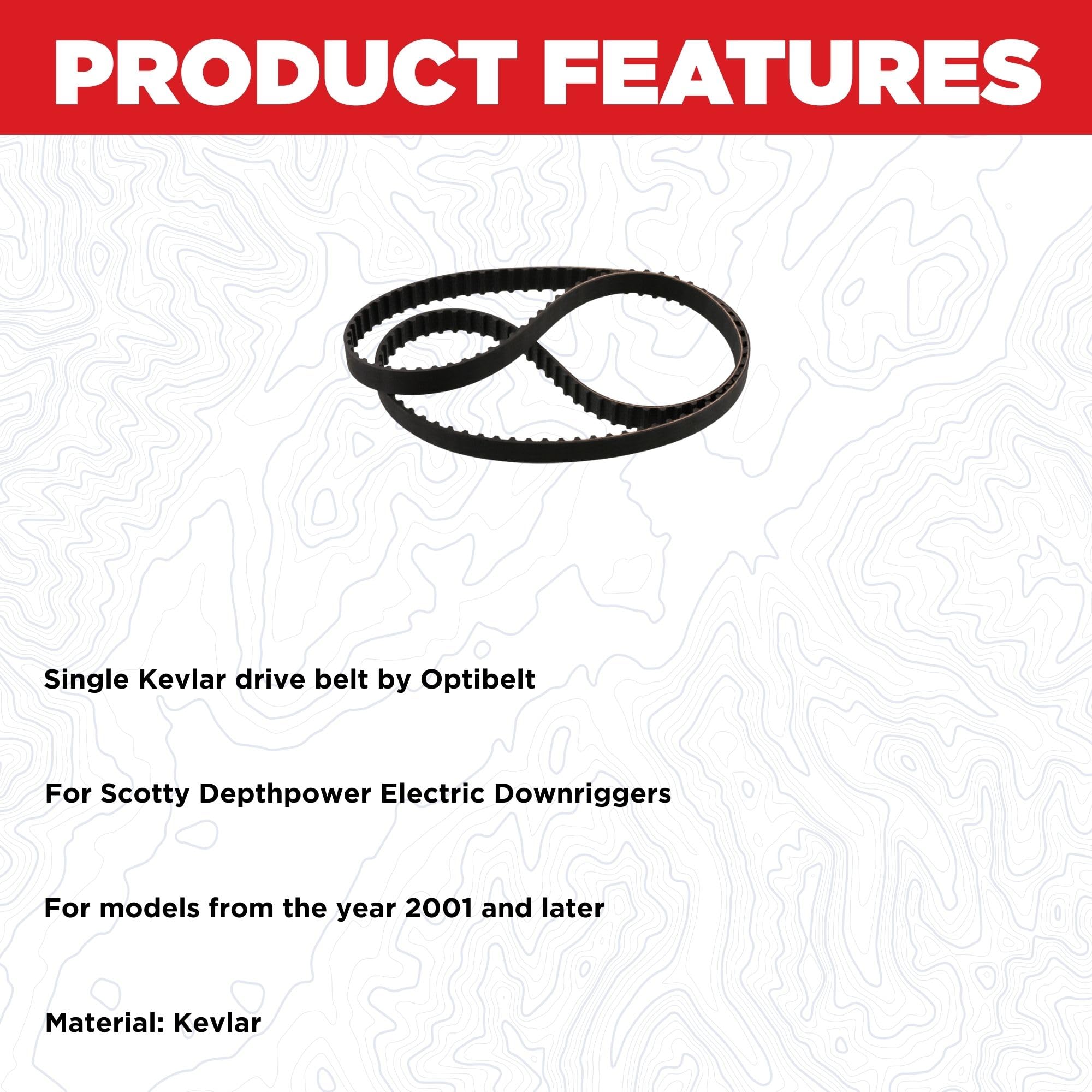 Scotty DepthPower drive belt packaging view, easy recognition for fast swap.