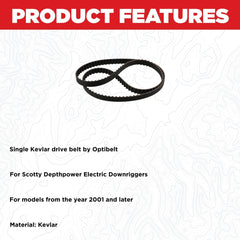 Scotty DepthPower drive belt packaging view, easy recognition for fast swap.