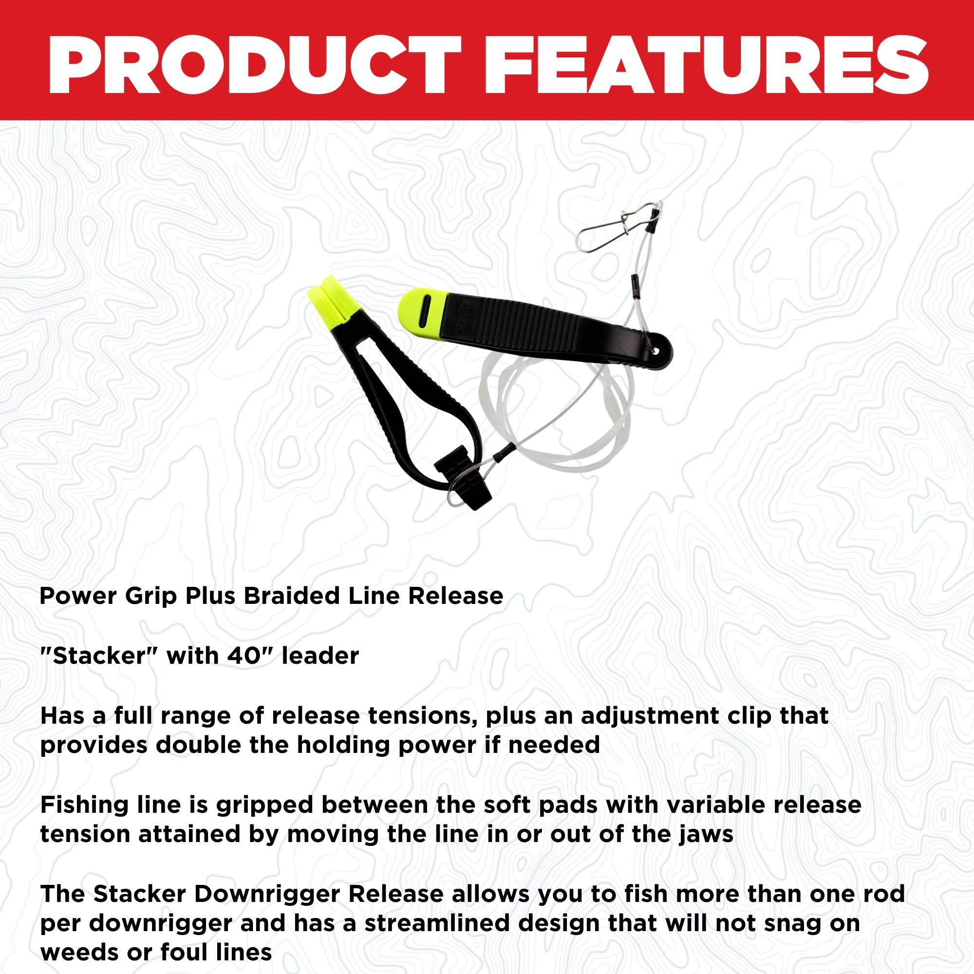 Scotty Downrigger Release enables multi-rod setup with weedless, snag-resistant design.
