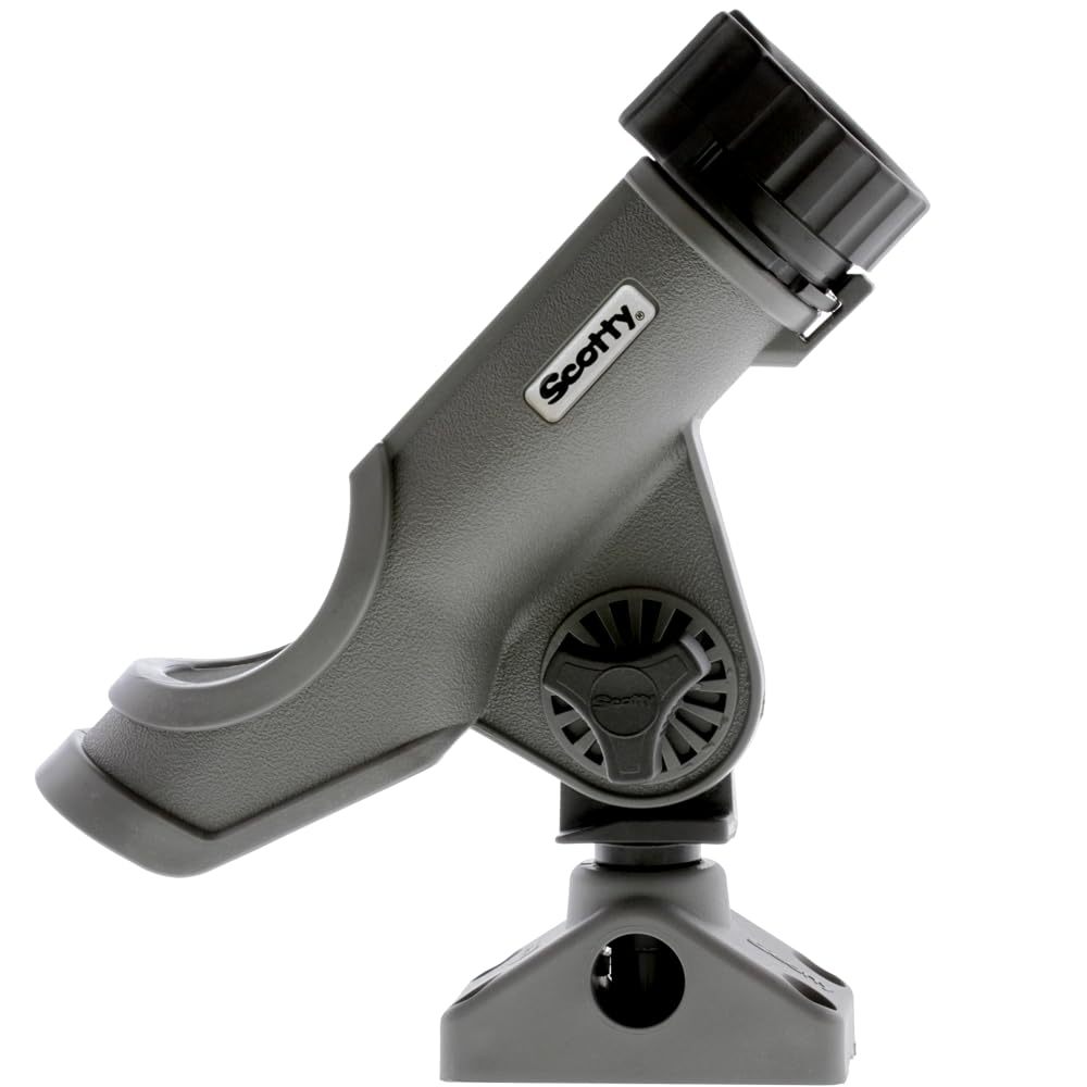 Scotty Power Lock Rod Holder Grey front view showing secure cradle for any rod type