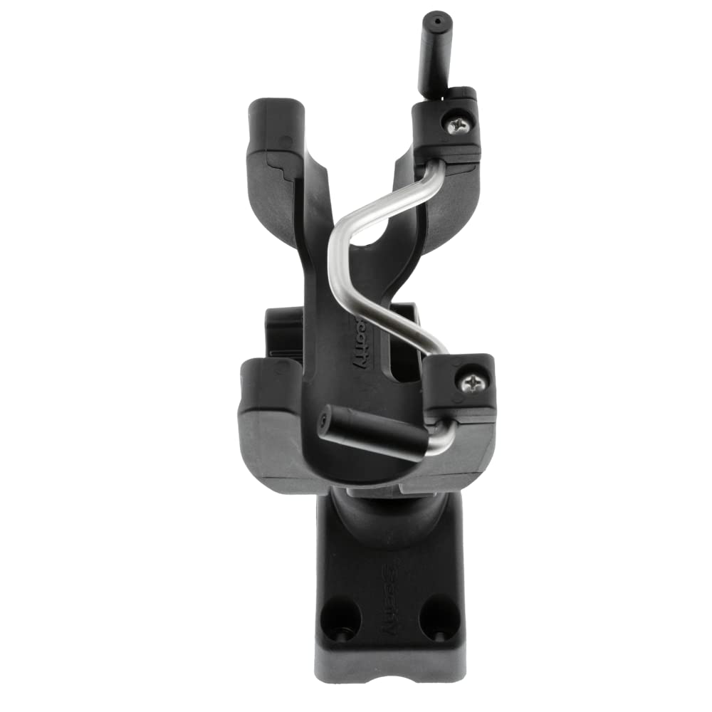 Scotty quick-release lock bar action on the holder for fast rod changes.