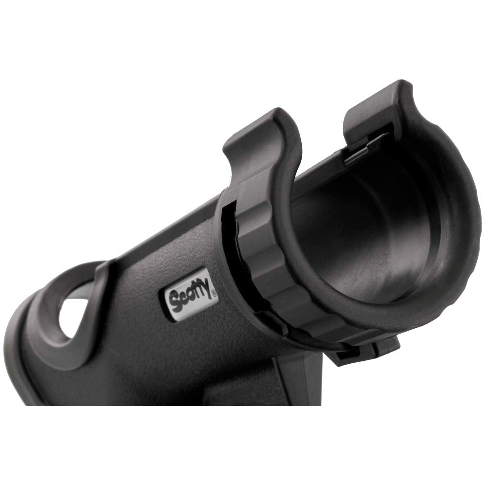 Scotty rod holder in use on boat providing secure reel retention