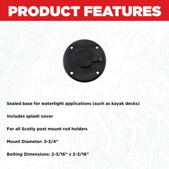 Scotty 344-BK bracket on dark hull showing sealed bottom and rain cap.