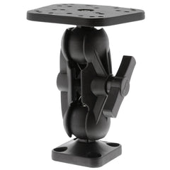 Scotty 164 ball mount with sounder plate angled view for secure marine electronics.