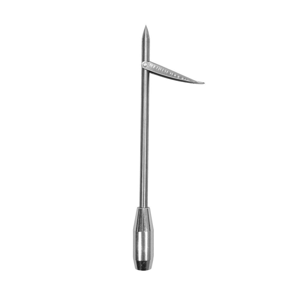 Scuba Choice 7.5 inch spear-tip front view, showing durable stainless steel for saltwater hunting.