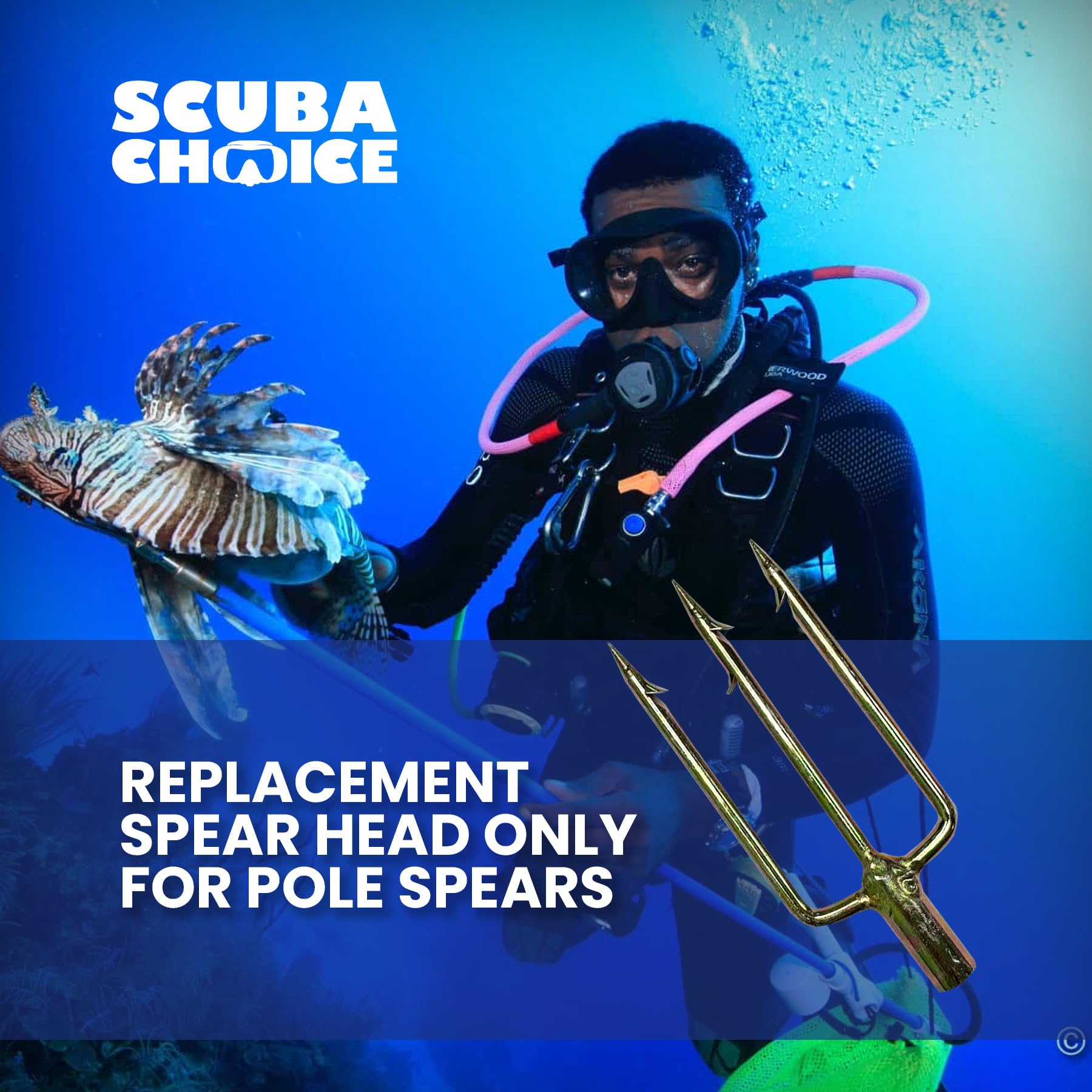 Scuba Choice barbed three-prong design secures prey with each shot.