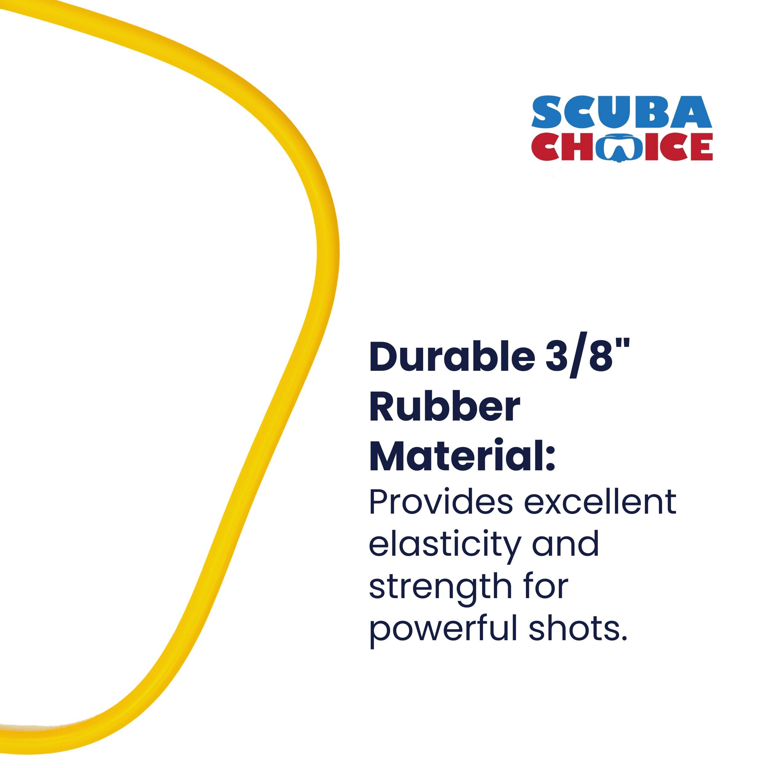 Scuba Choice yellow spear sling tubing detail emphasizing elasticity and resilience