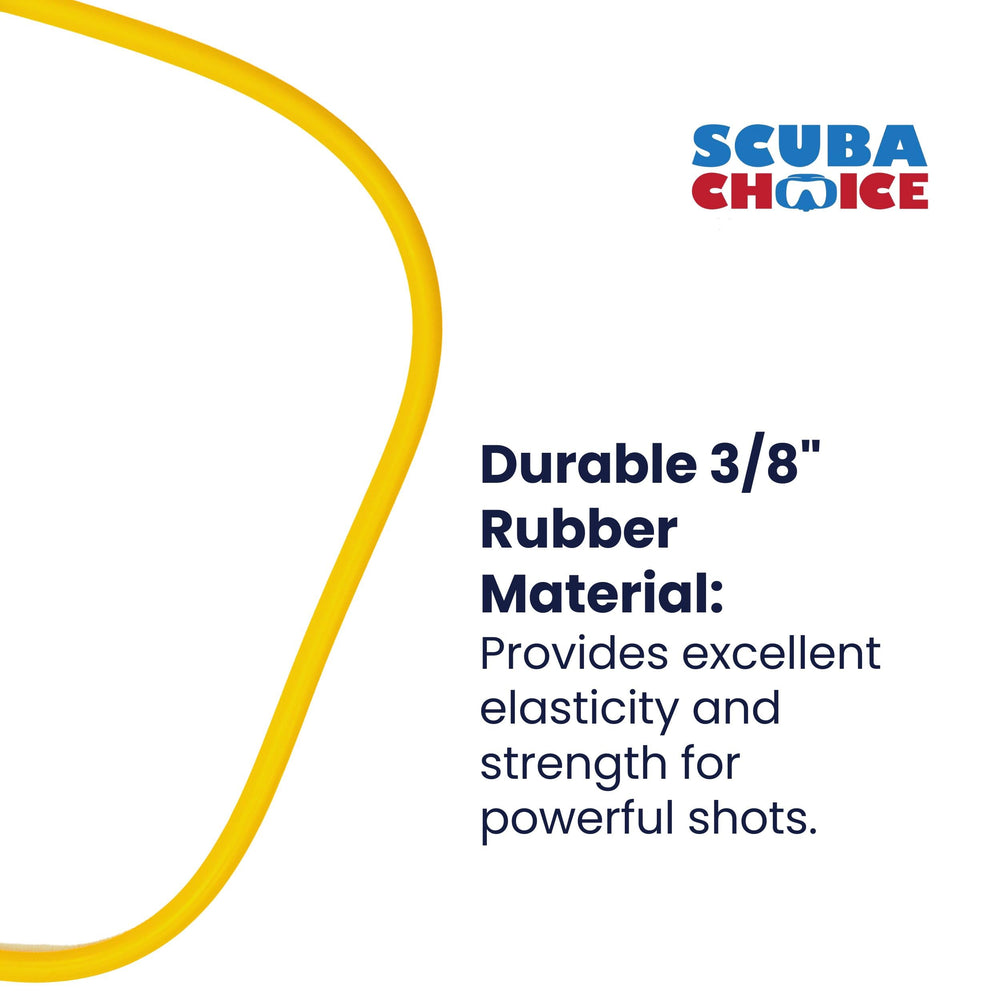 Scuba Choice yellow spear sling tubing detail emphasizing elasticity and resilience