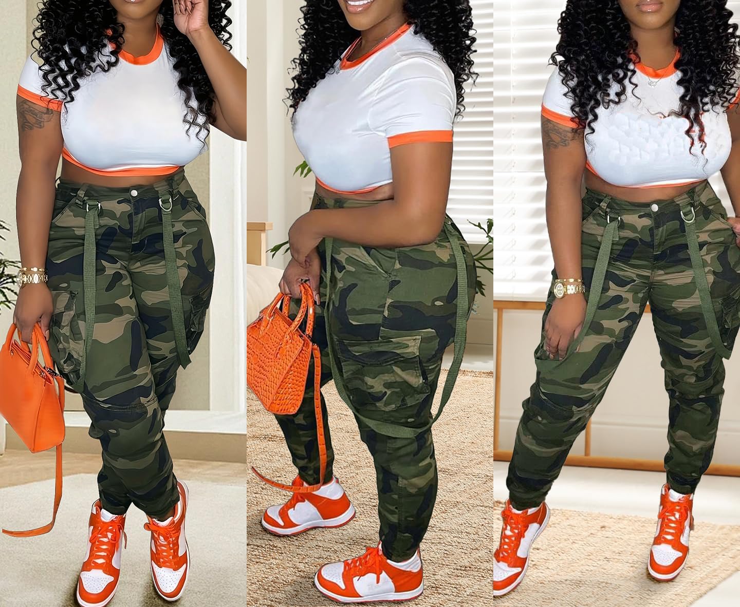 SDNGED camo pants decorative straps add stylish flair.