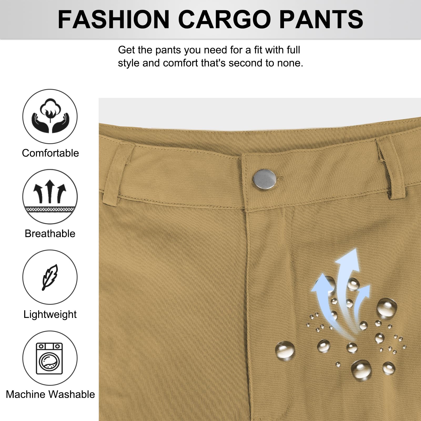 SDNGED cargo pants fabric closeup reveals soft viscose-elastane blend and flexibility