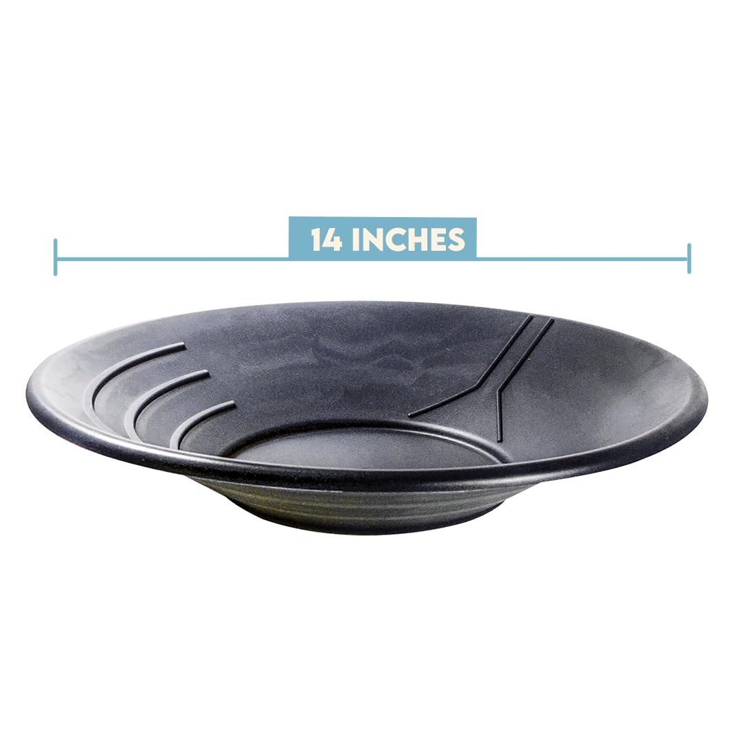 SE 14-inch gold pan showing deep riffles capturing larger sediment