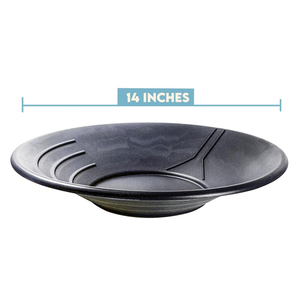 SE 14-inch gold pan showing deep riffles capturing larger sediment
