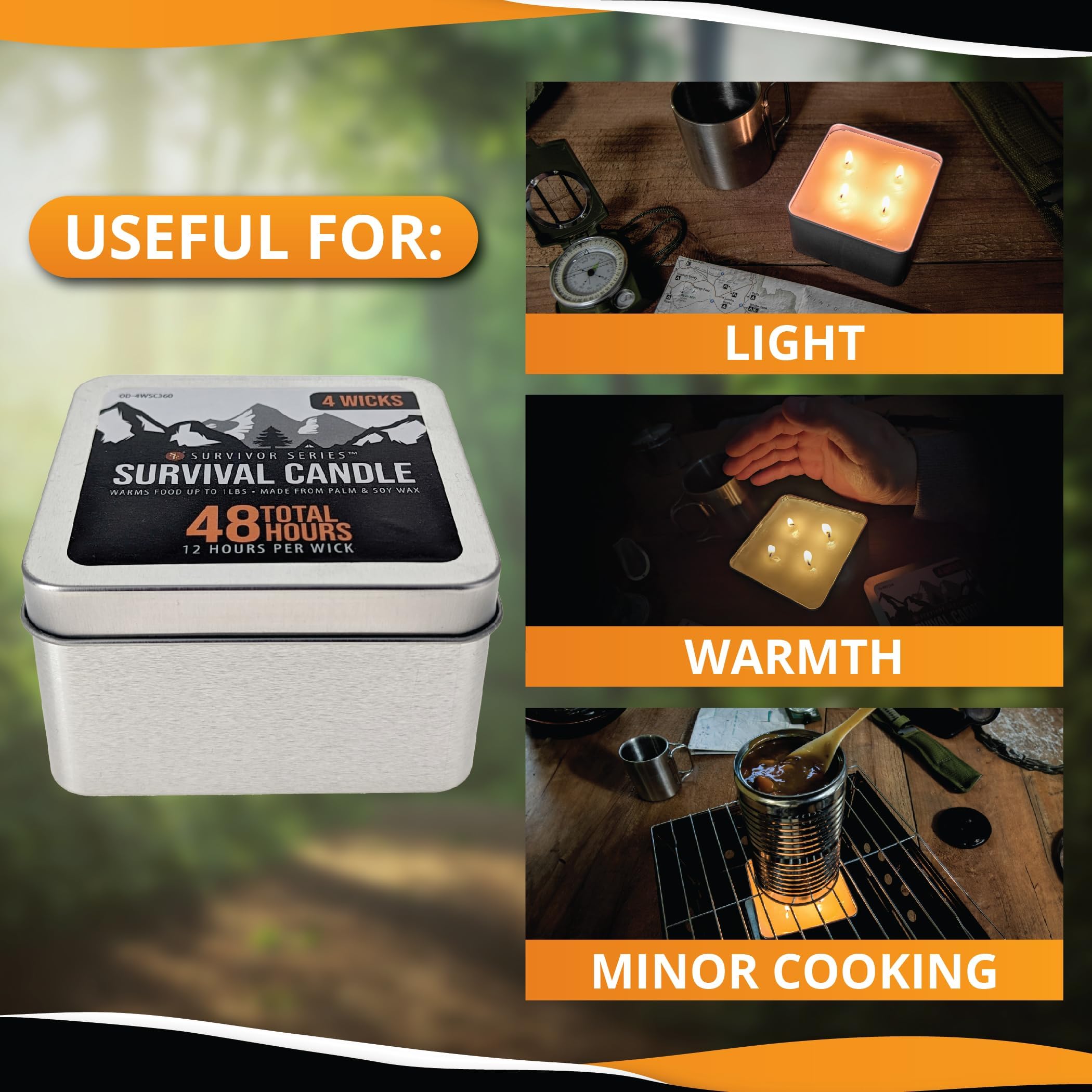 SE 4-Wick candle ideal for blackout and preparedness kits