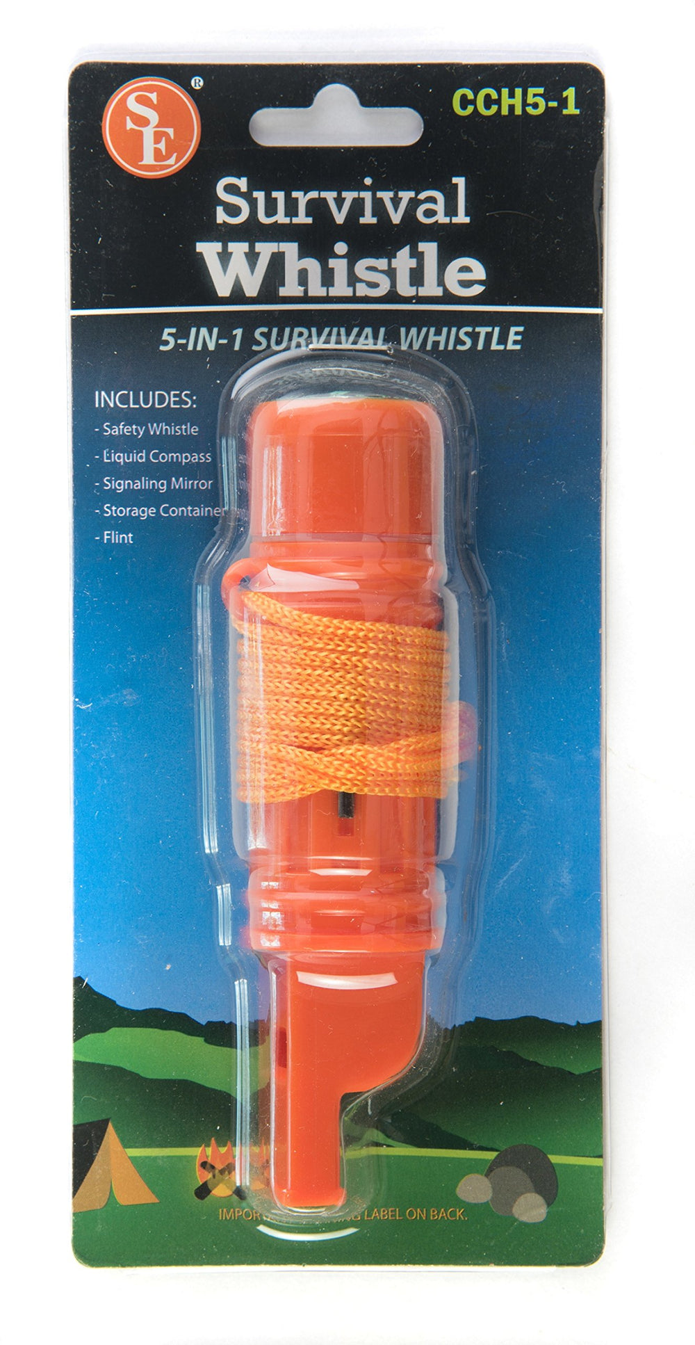 SE 112dB whistle provides loud signaling for outdoor safety.