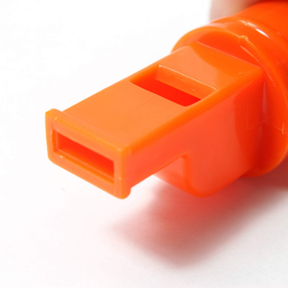 Bright orange SE whistle is highly visible in rugged terrain.