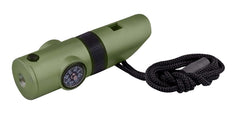 SE 7-in-1 green survival whistle front-pocket view for quick access.