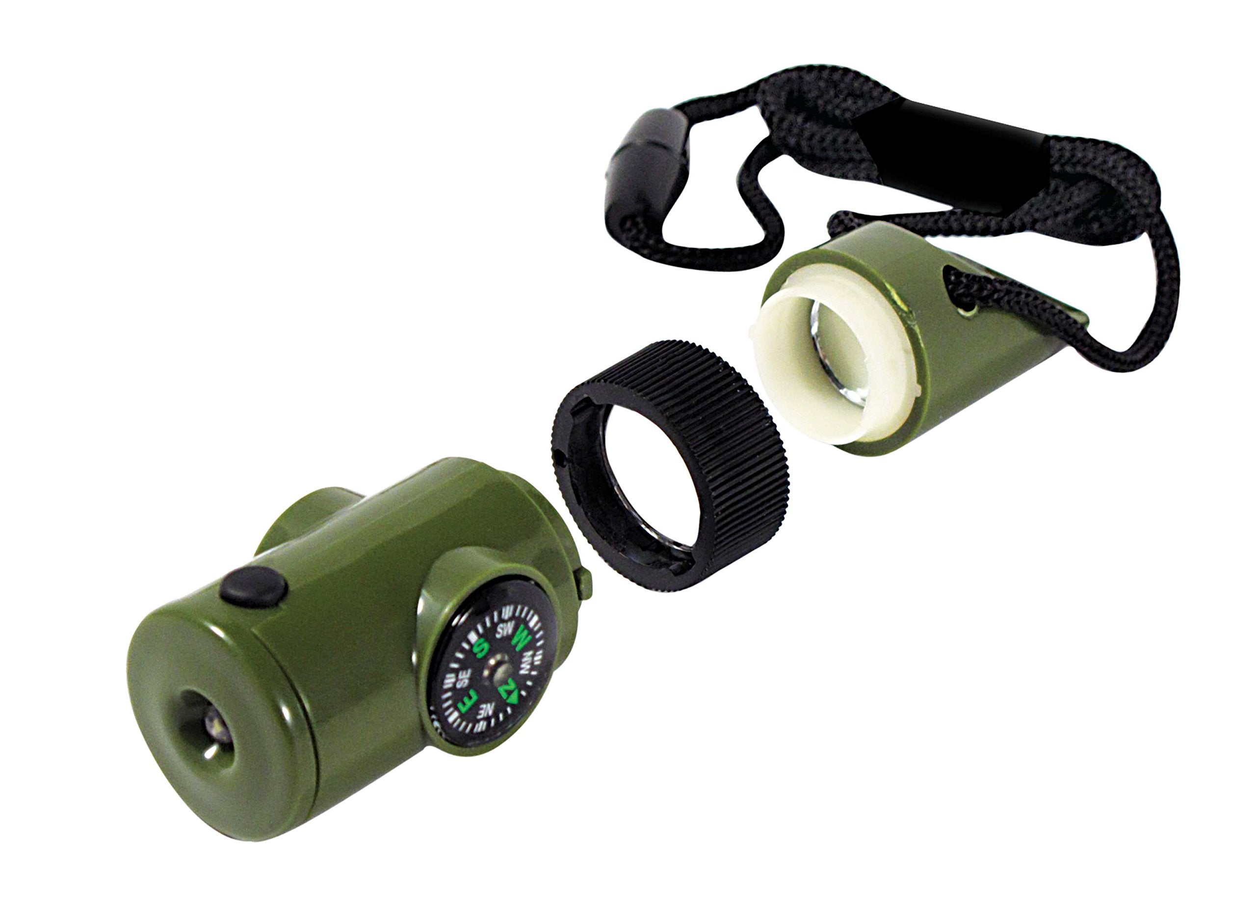 SE 7-in-1 green survival whistle storage container for small essentials.