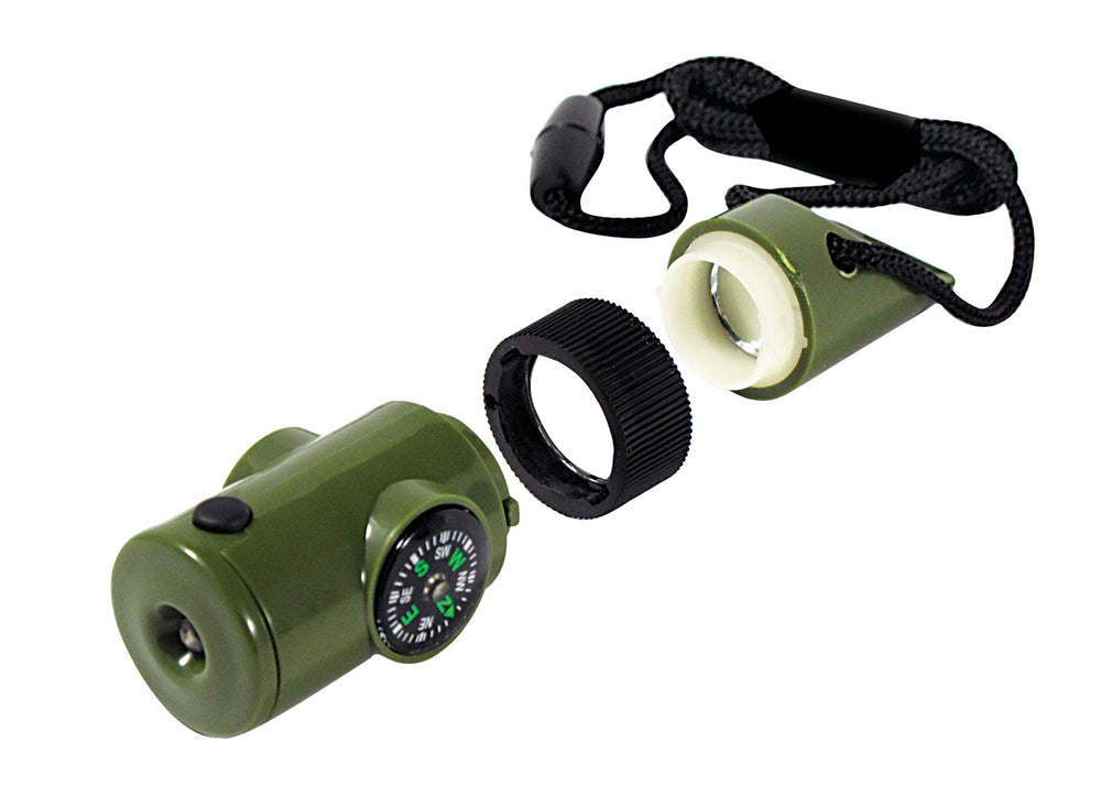 SE 7-in-1 green survival whistle storage container for small essentials.