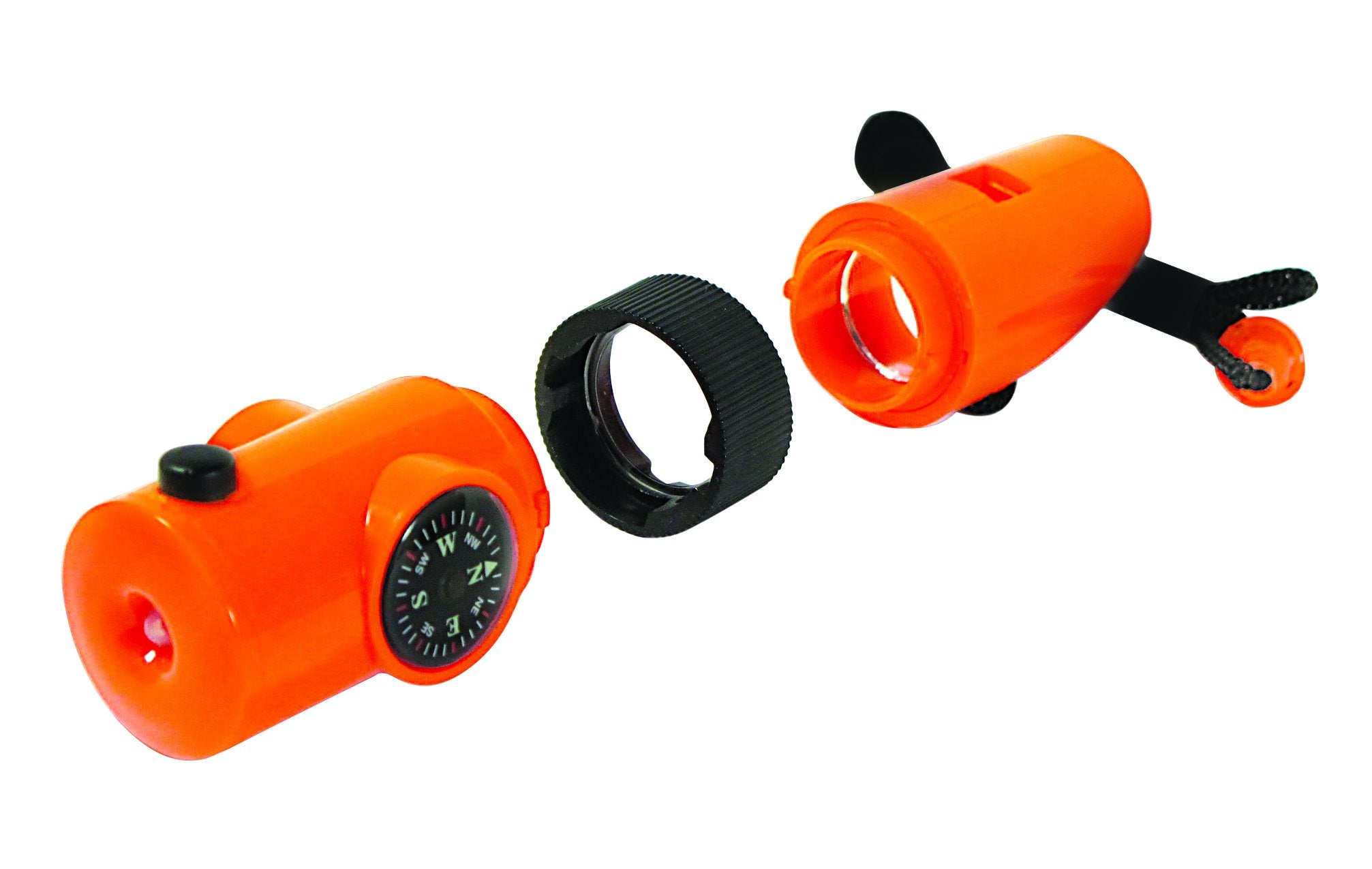 SE 7-IN-1 Survival Whistle signaling mirror for emergency signaling.