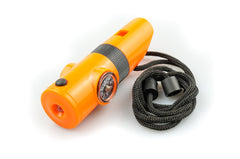 SE 7-IN-1 Survival Whistle orange body with bright signaling visibility.