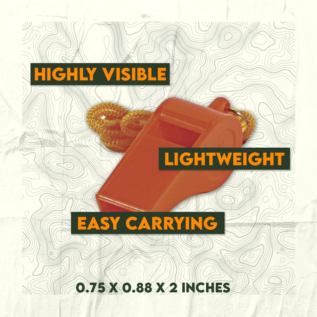 SE orange whistle with 14-inch lanyard offers lightweight convenience for travel and outdoor activities.
