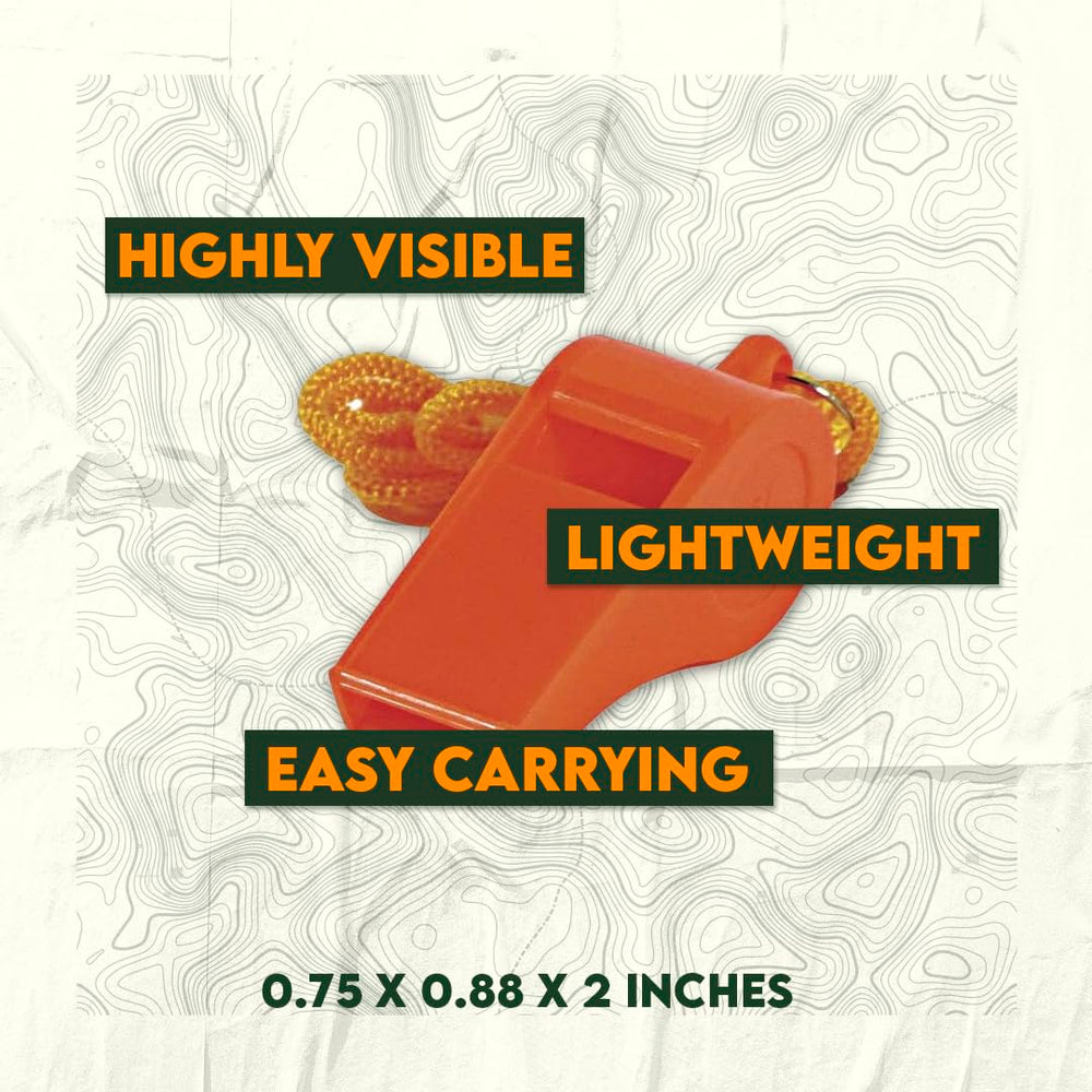 SE orange whistle with 14-inch lanyard offers lightweight convenience for travel and outdoor activities.