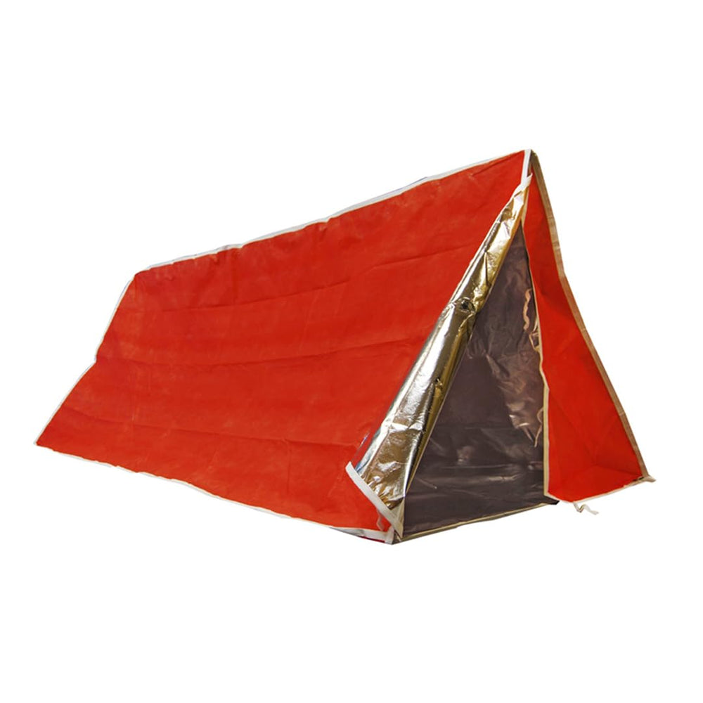 SE Emergency Outdoor Tube Tent orange exterior for high-visibility camping.