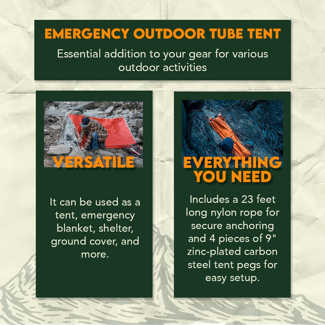 SE emergency tent rope length shows 23 feet for secure anchoring.