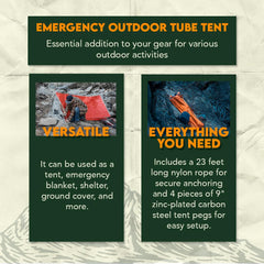 SE emergency tent rope length shows 23 feet for secure anchoring.