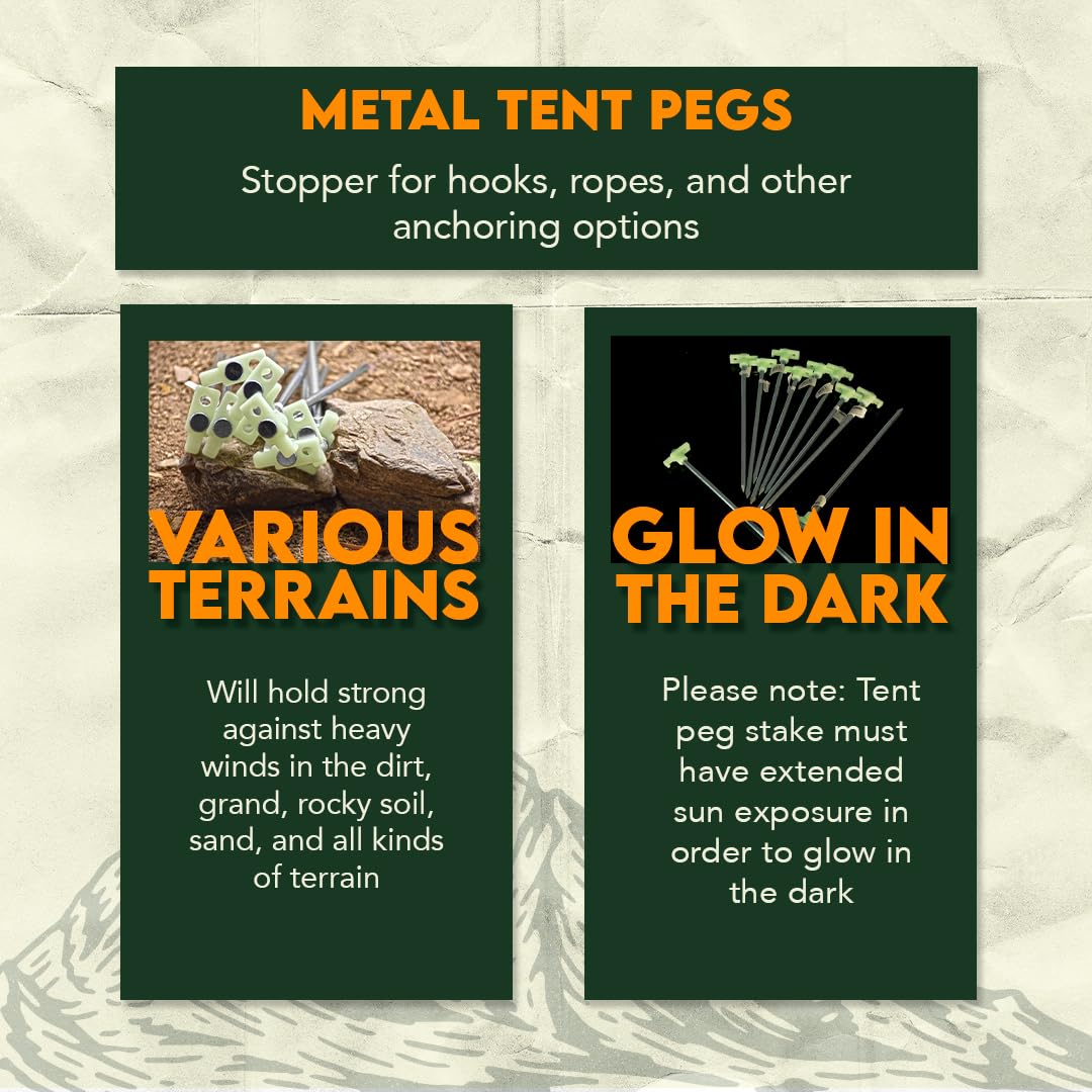 SE glow-in-the-dark stoppers enhance night-time stake location on campsites.