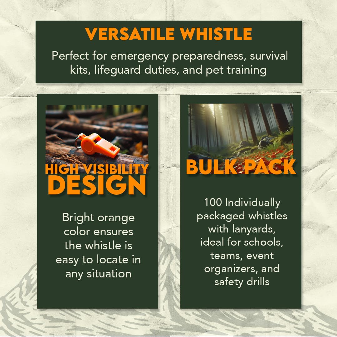 SE orange whistle set with detachable nylon lanyard, ideal for emergency kits and training.