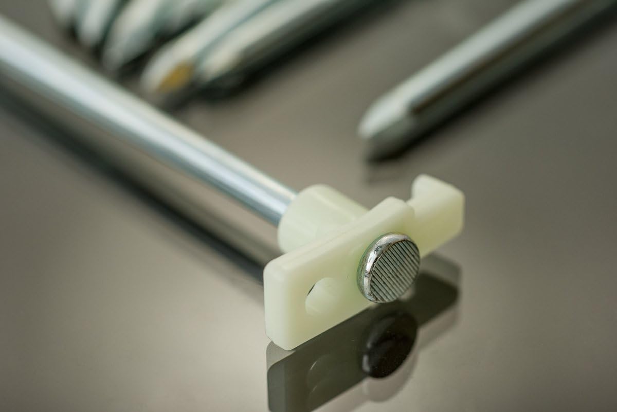 SE glow-in-the-dark feature visible after sun exposure aids locating stakes.
