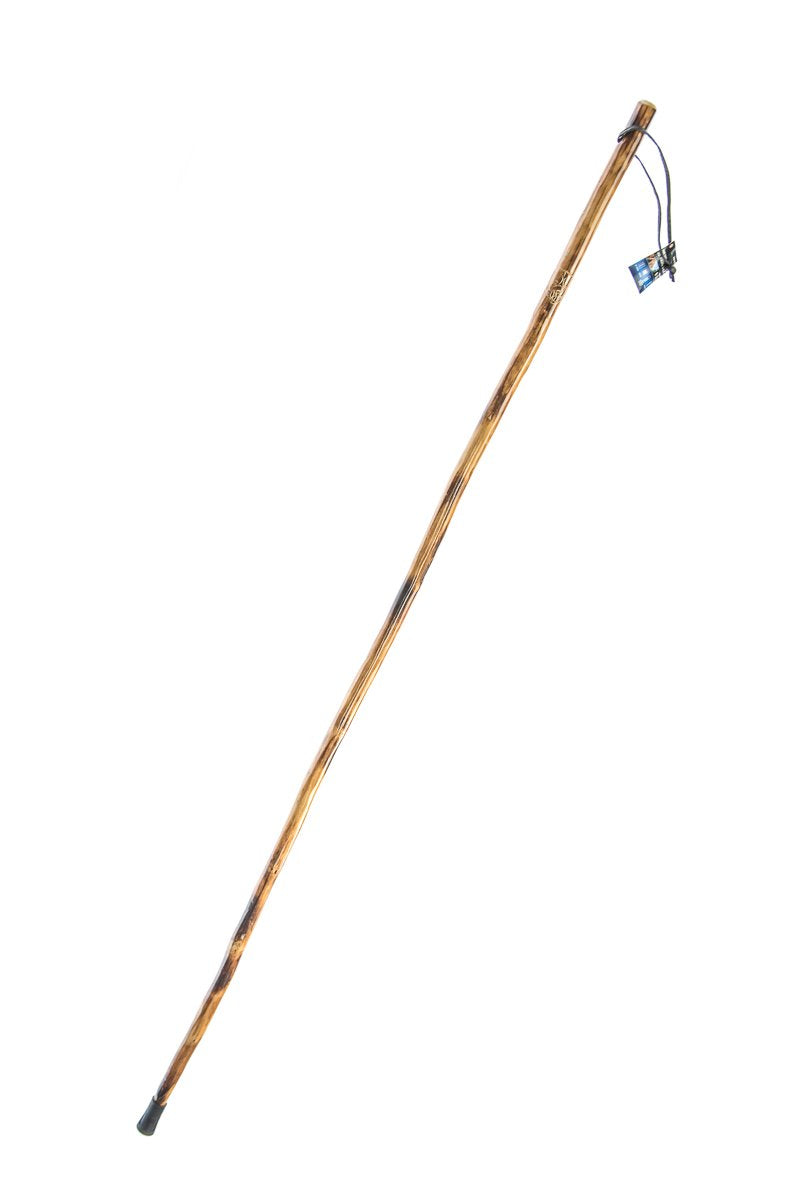 SE Survivor 55-inch walking stick with grizzly bear carving for stable forest hikes.