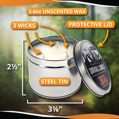 SE Survivor Series aluminum tin keeps candle portable and water resistant
