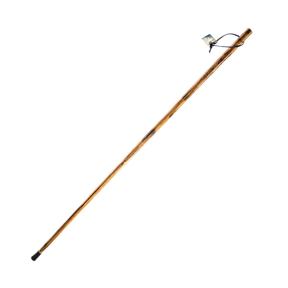 SE Survivor Series wooden walking stick with hand-carved wolf design for rugged trails.