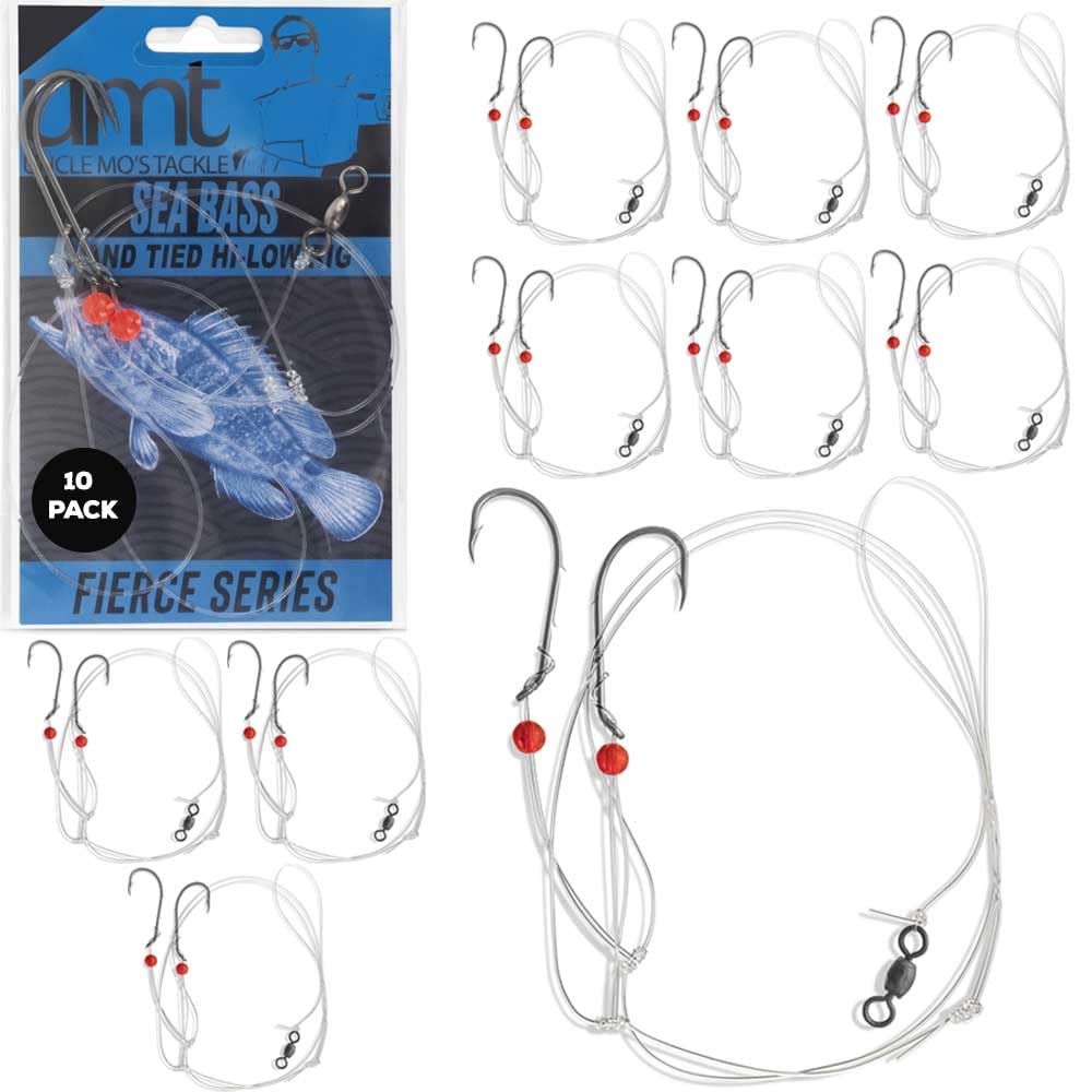 Hi-Lo sea bass rig with 3/0 black offset hook and attractor beads