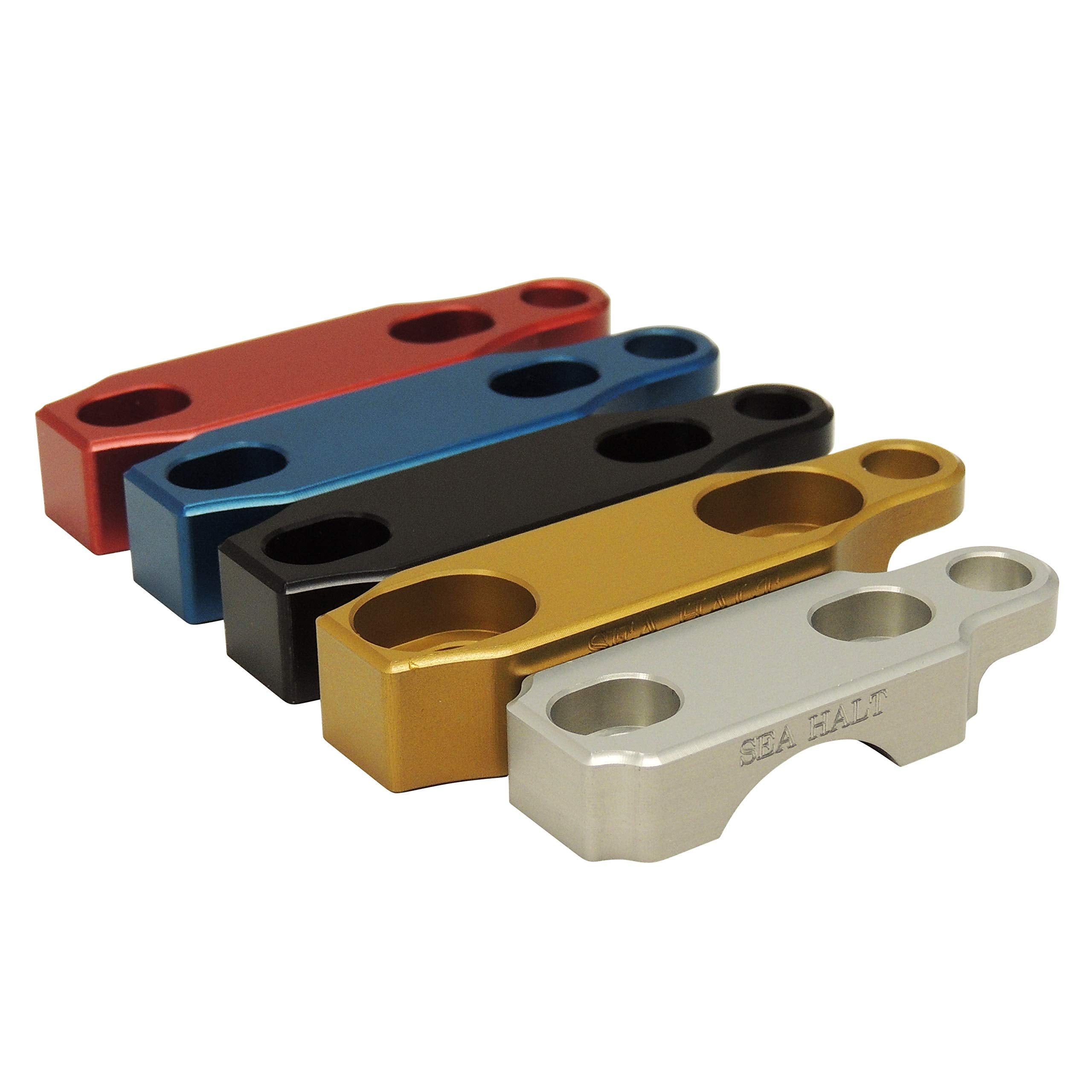 Sea Halt gold finish clamp close-up highlights corrosion-resistant CNC aluminum.
