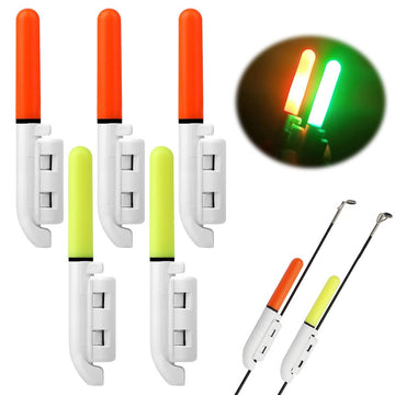 Night sea fishing glow stick in use on rod