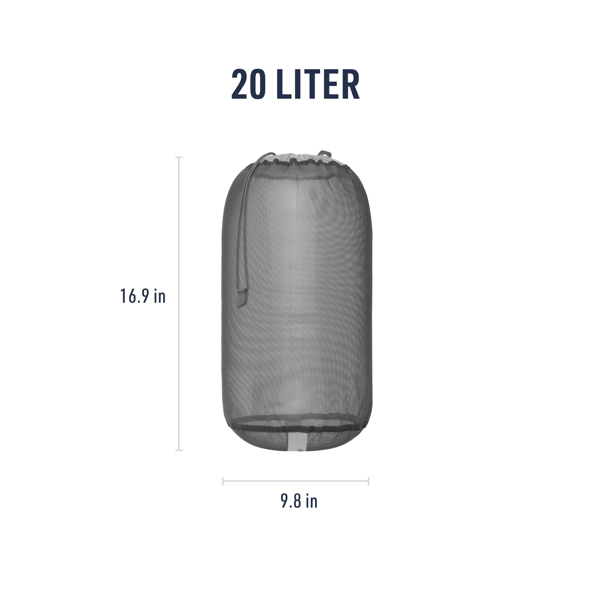 Sea to Summit 20L mesh sack dimensions indicate lightweight organization capability.