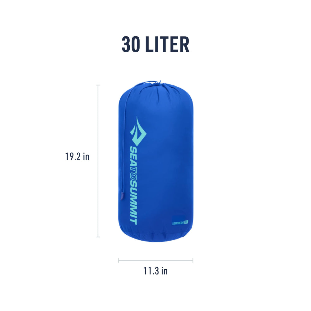 Sea to Summit 30-liter stuff sack dimensions shown for efficient packing in travel