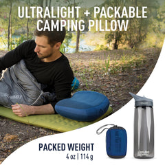 Sea to Summit Aeros Premium pillow navy with inflation valve and easy deflation.