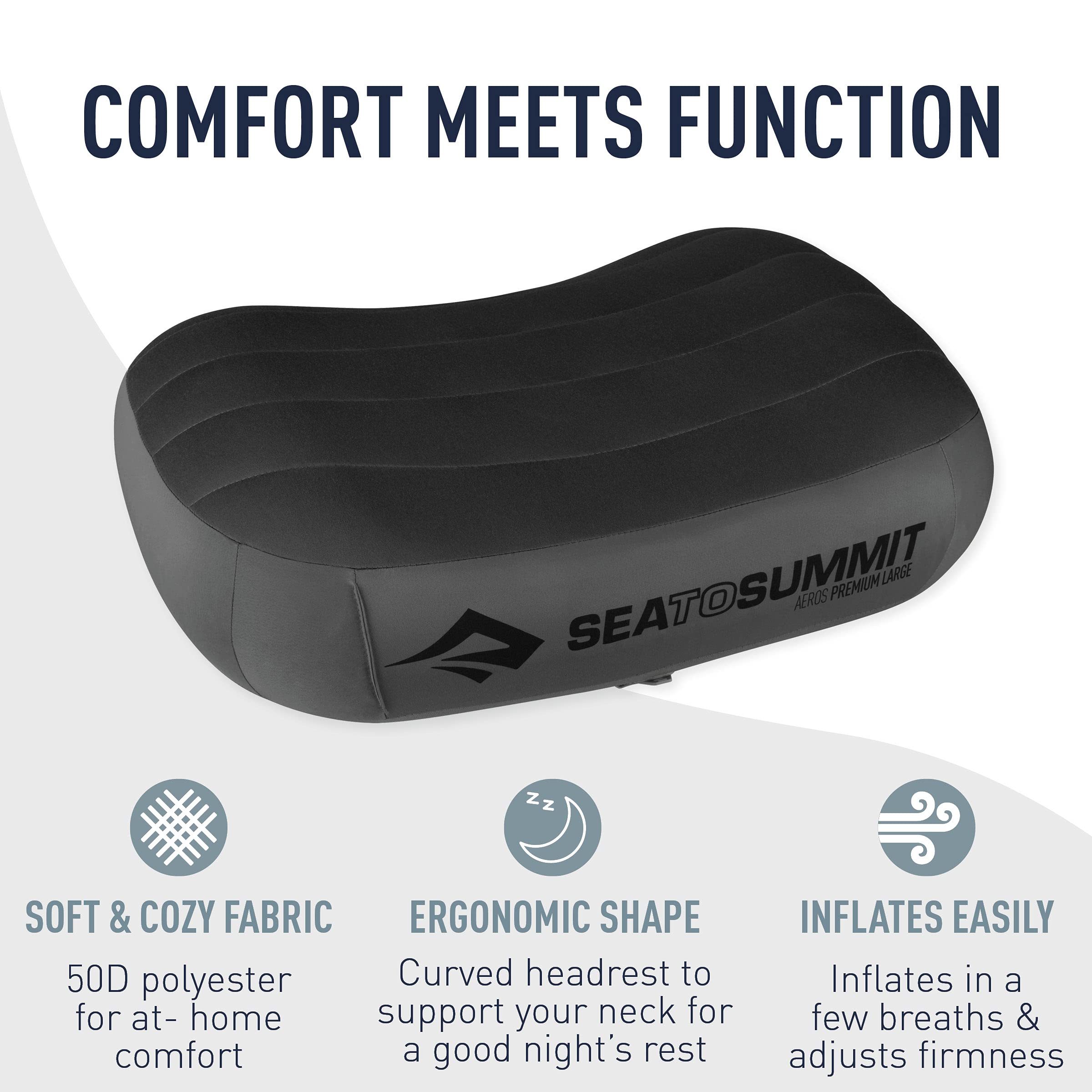 Sea to Summit Aeros Premium inflatable travel pillow regular size shown provides on-the-go comfort