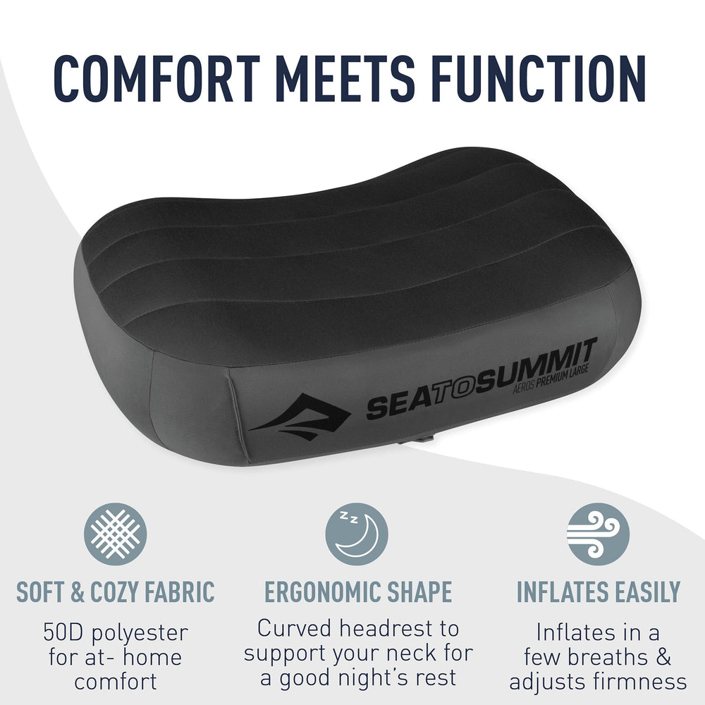 Sea to Summit Aeros Premium inflatable travel pillow regular size shown provides on-the-go comfort