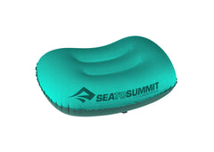 Sea to Summit Aeros Ultralight Pillow inflated for comfortable back or side sleeping on trails.