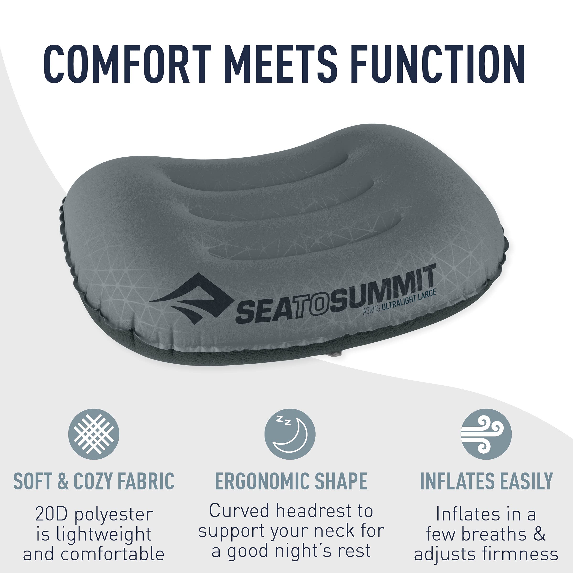 Sea to Summit Aeros Ultralight Pillow PillowLock compatibility helps stay securely in place.