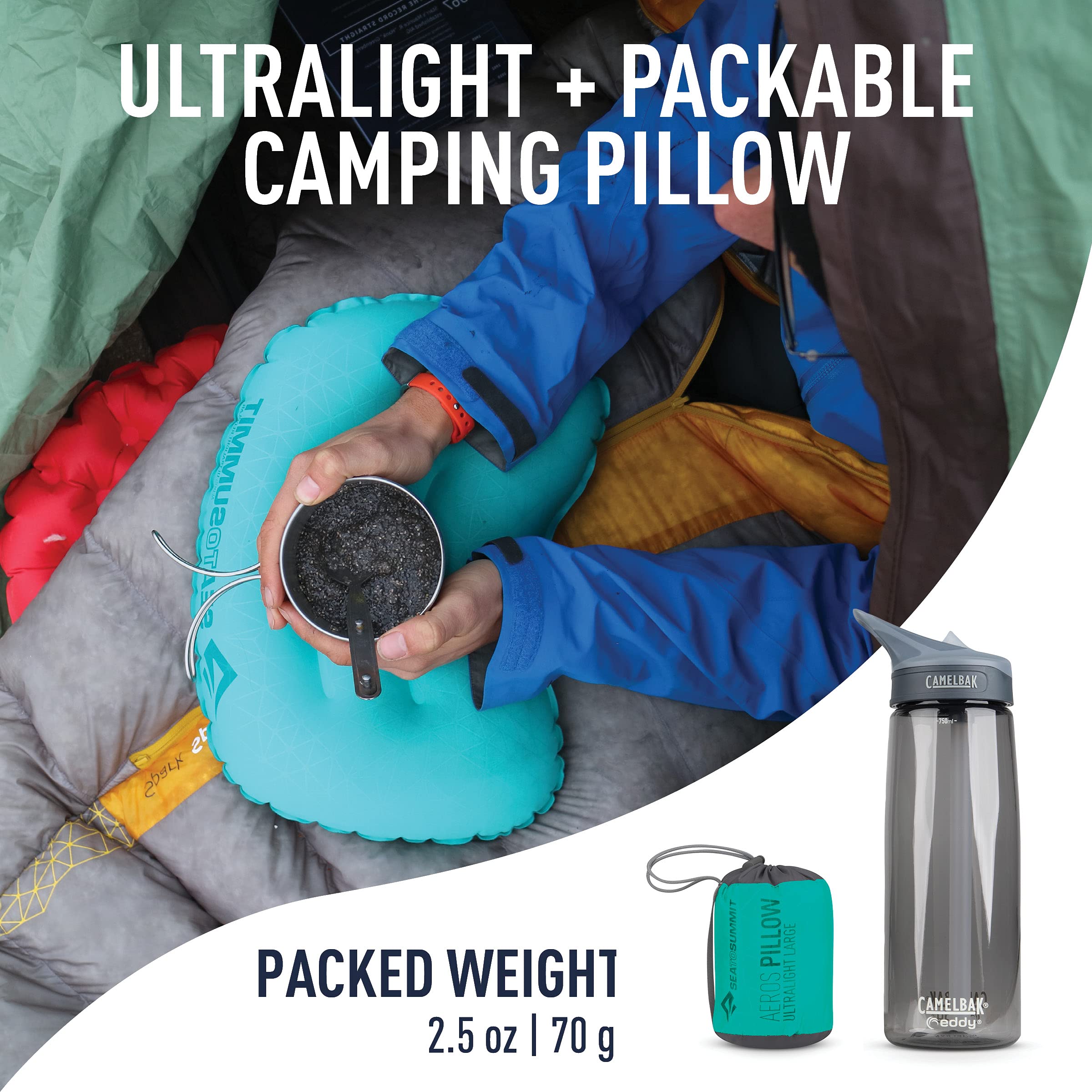 Sea to Summit Aeros Ultralight Pillow soft 20D knit fabric for comfortable sleep.