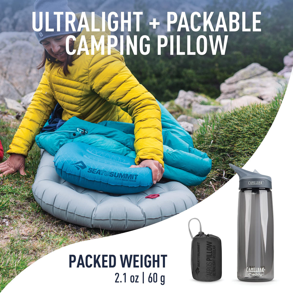 Sea to Summit Aeros Ultralight Pillow fabric close-up showing soft stretch-knit cover.