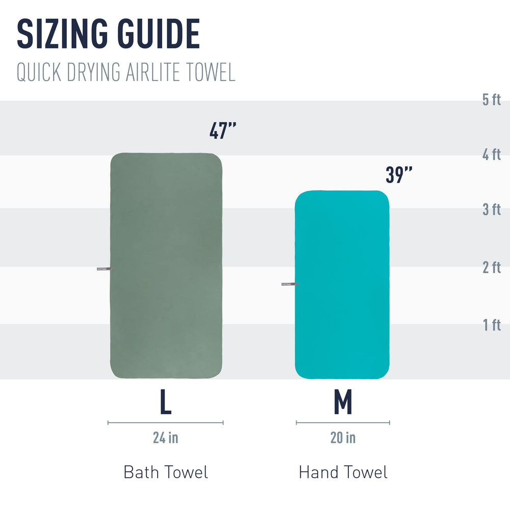Sea to Summit AirLite Towel large open 24x47 inches reveals generous drying area for beach days