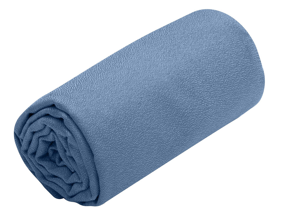 Sea to Summit AirLite Towel Moonlight Blue folded shows ultralight travel convenience and compact storage